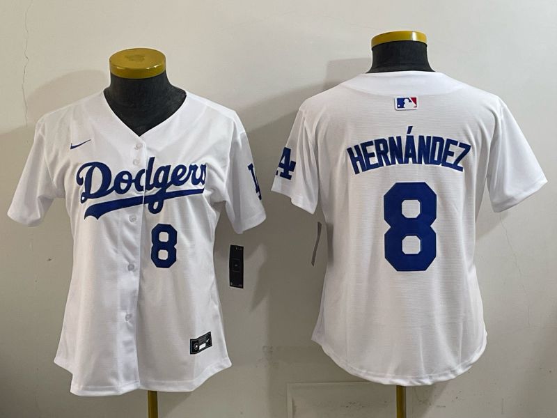 Women 2026 Nike Los Angeles Dodgers #8 Hernandez White Game MLB Jersey 013